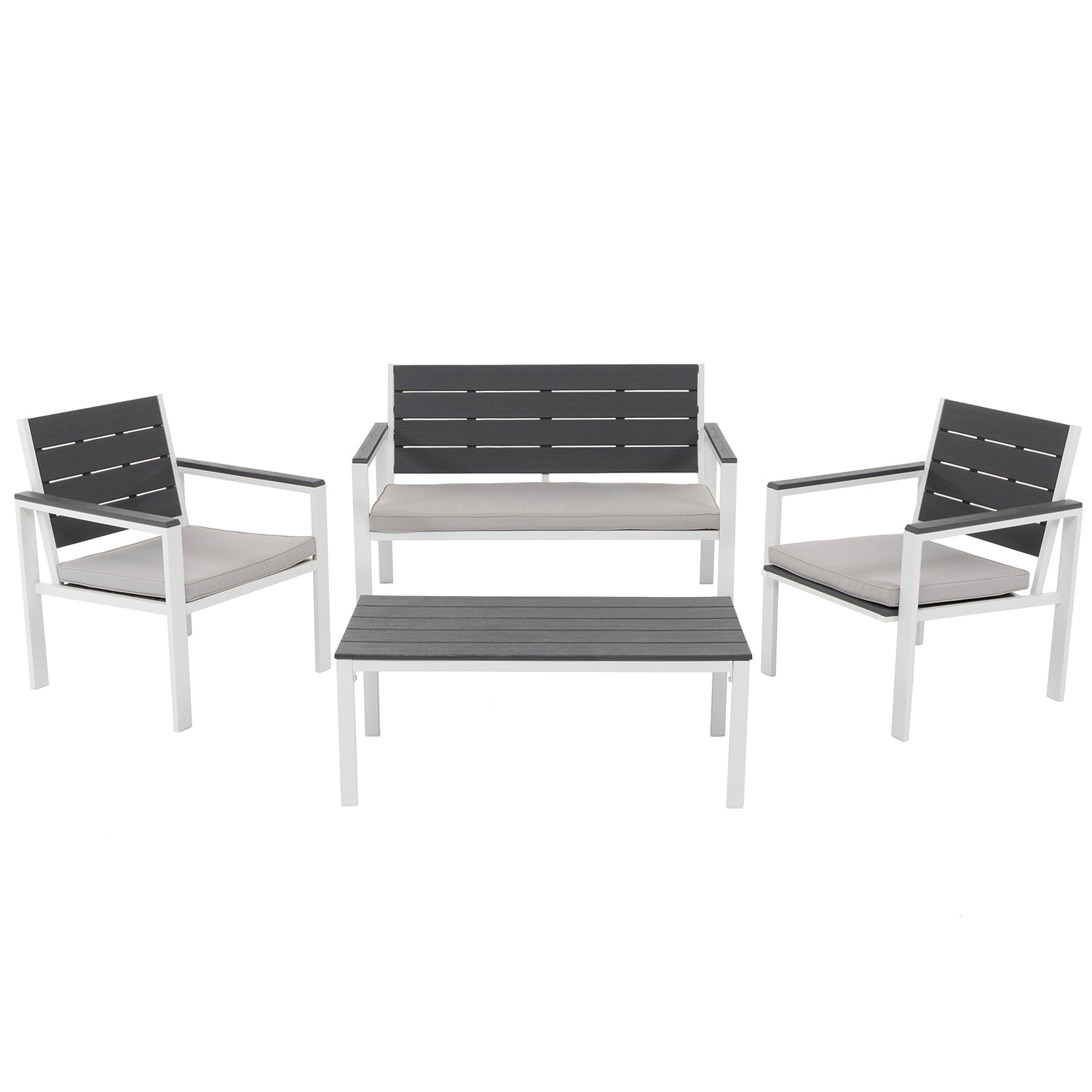 VESTIAMO CASA GIARDINO - Set da giardino in acciaio Bianco con Doghe Effetto Legno Antracite